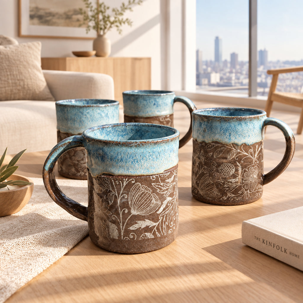 Handmade Pottery Mug with Rustic Blue Glaze
