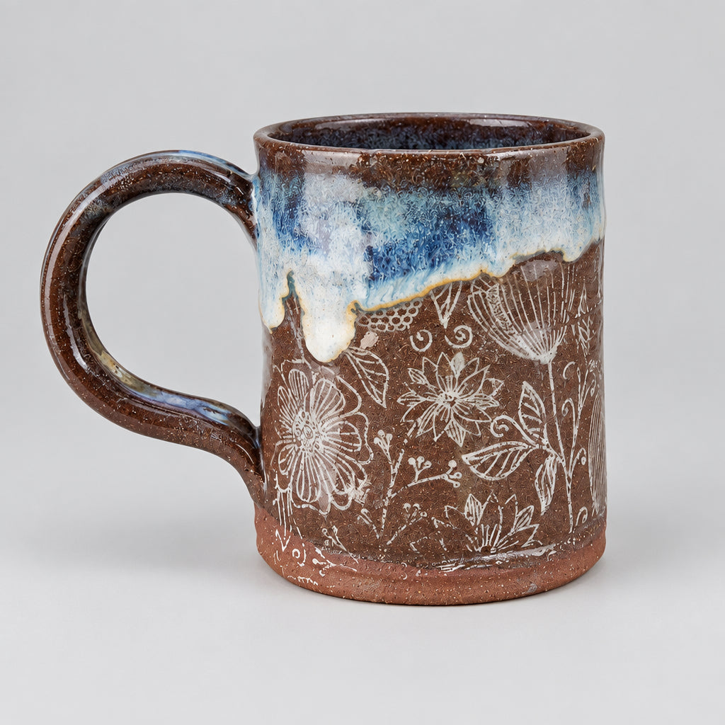 Handmade Pottery Mug with Rustic Blue Glaze