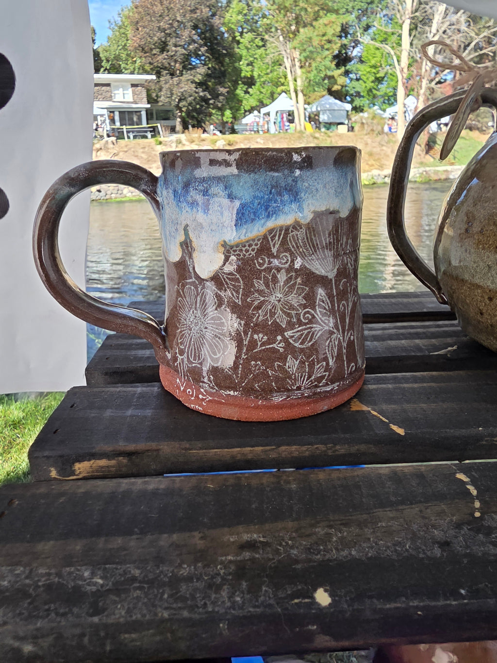 Handmade Pottery Mug with Rustic Blue Glaze