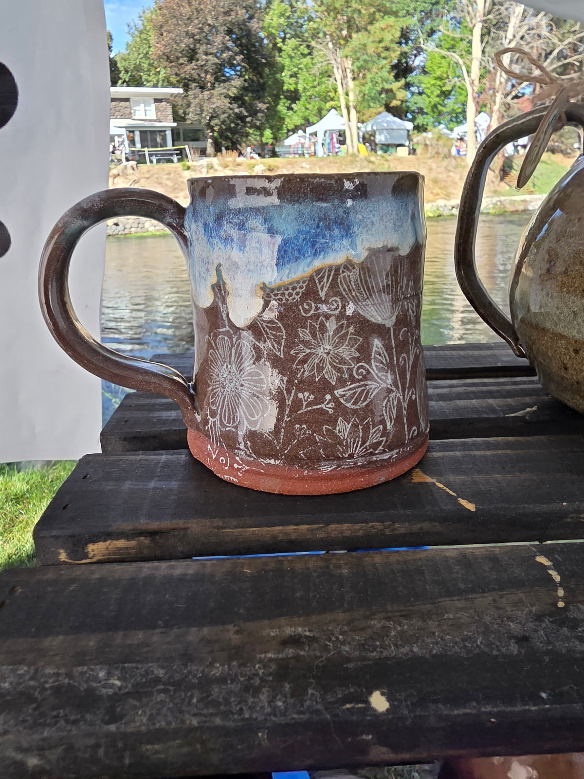 Handmade Pottery Mug with Rustic Blue Glaze