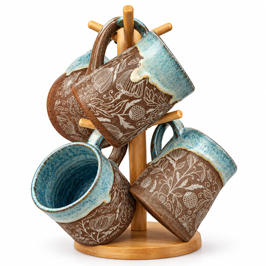 Handmade Pottery Mug with Rustic Blue Glaze