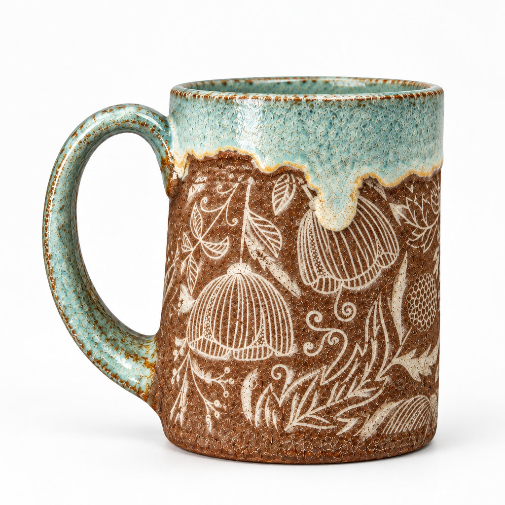 Handmade Pottery Mug with Rustic Blue Glaze