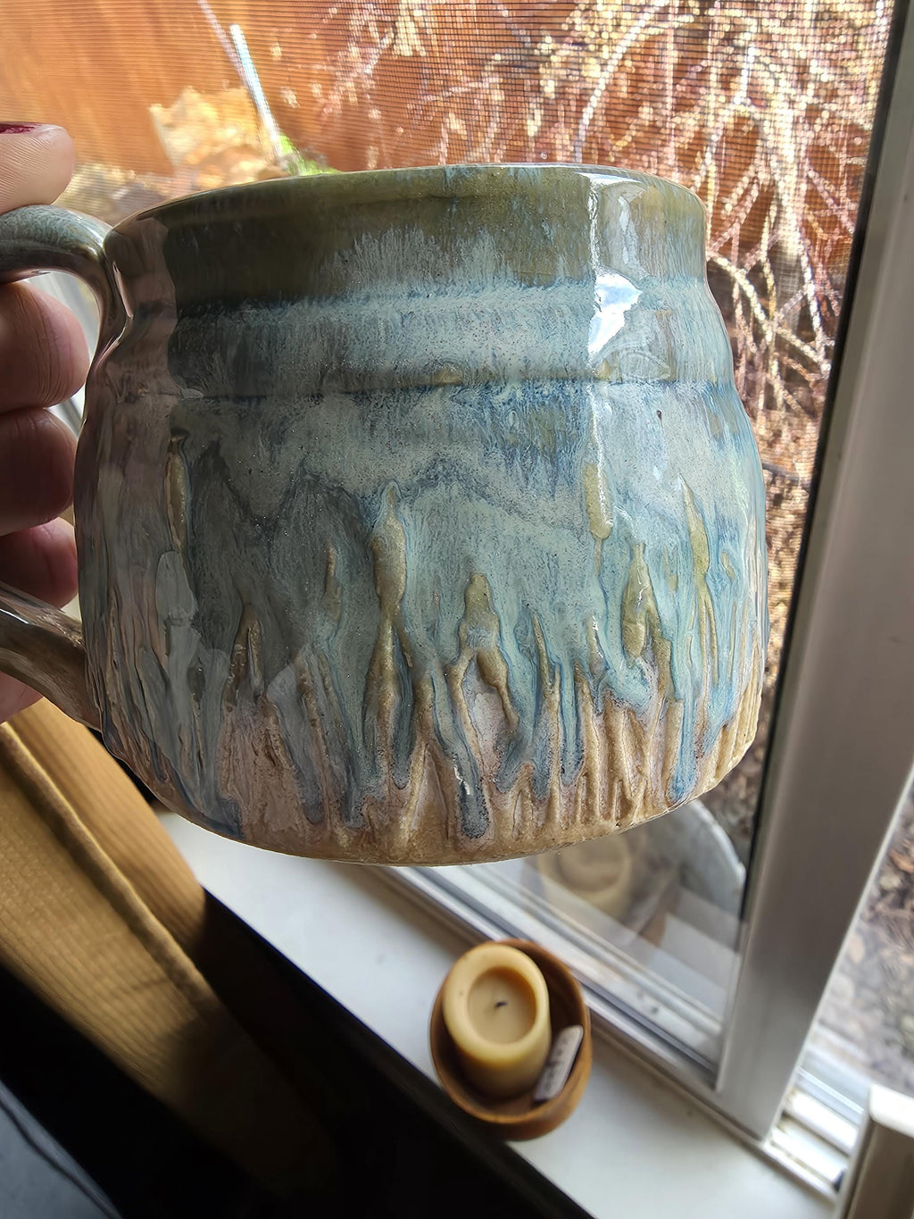 Pottery Mugs in multi colored glaze