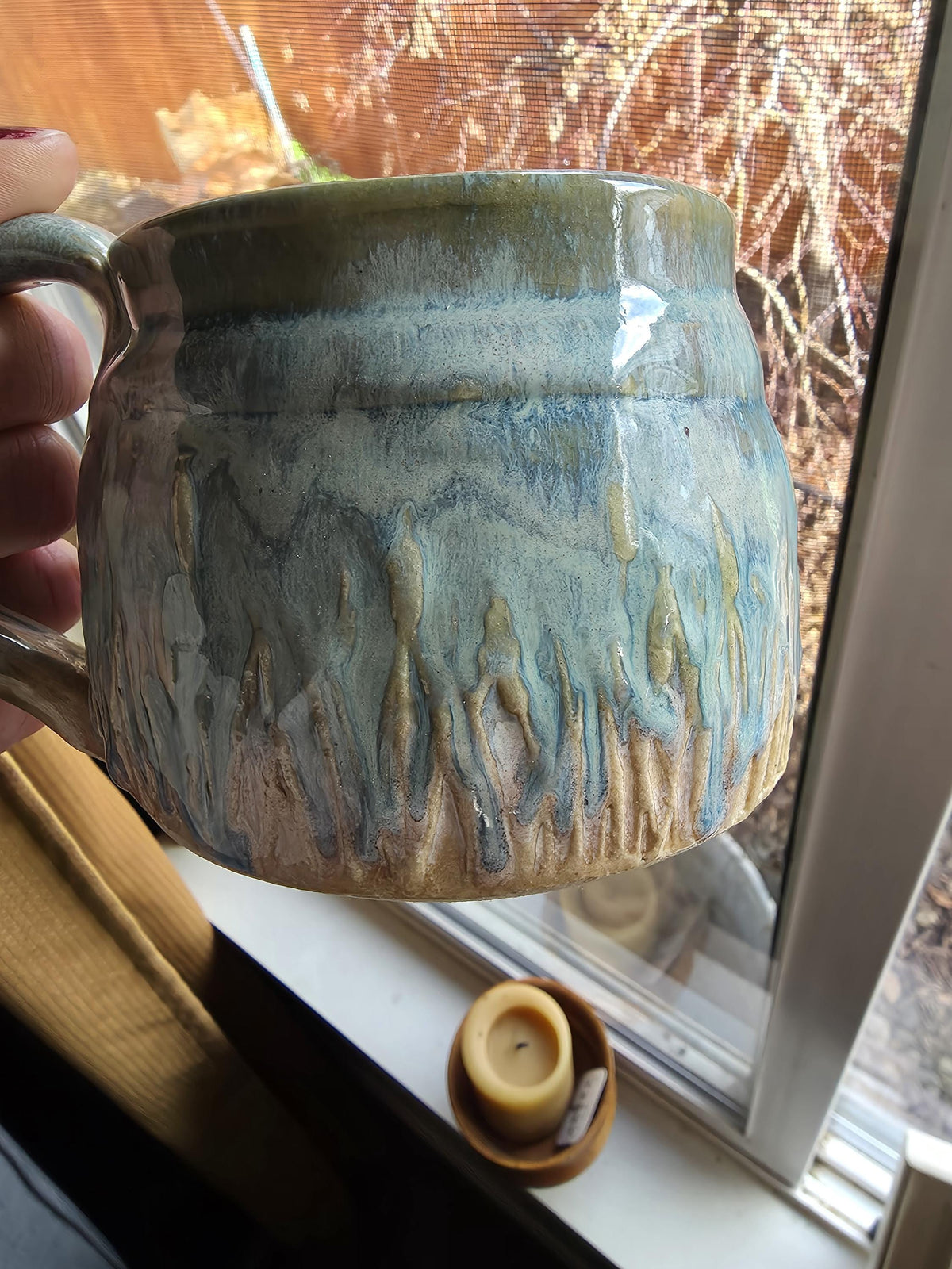 Pottery Mugs in multi colored glaze