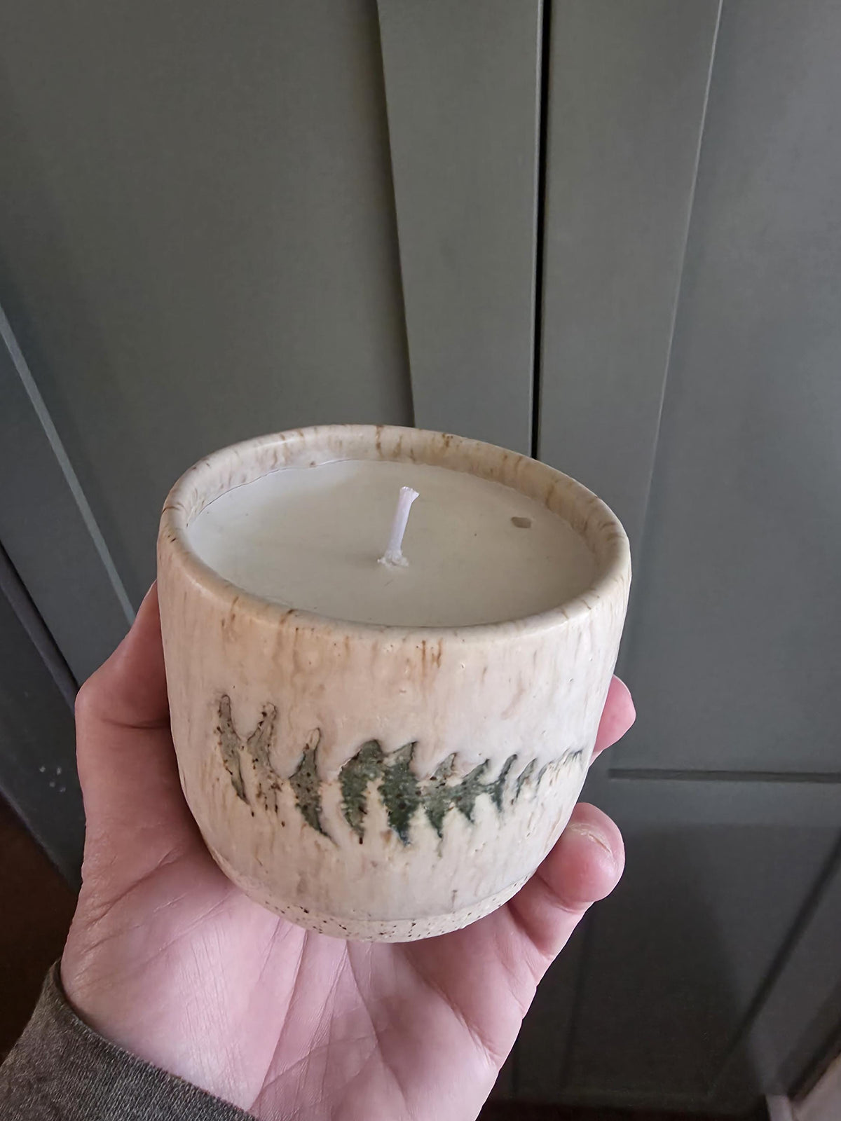 Handmade Pottery Candles with Leaf Design