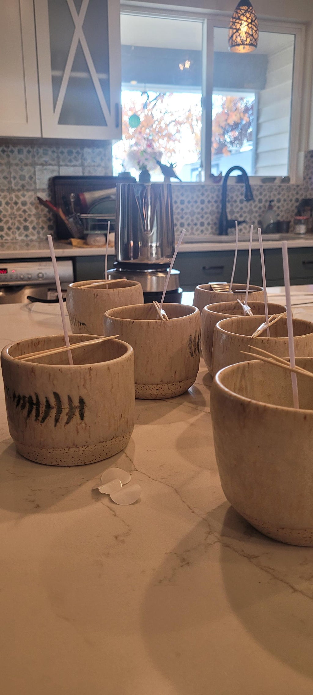 Handmade Pottery Candles with Leaf Design