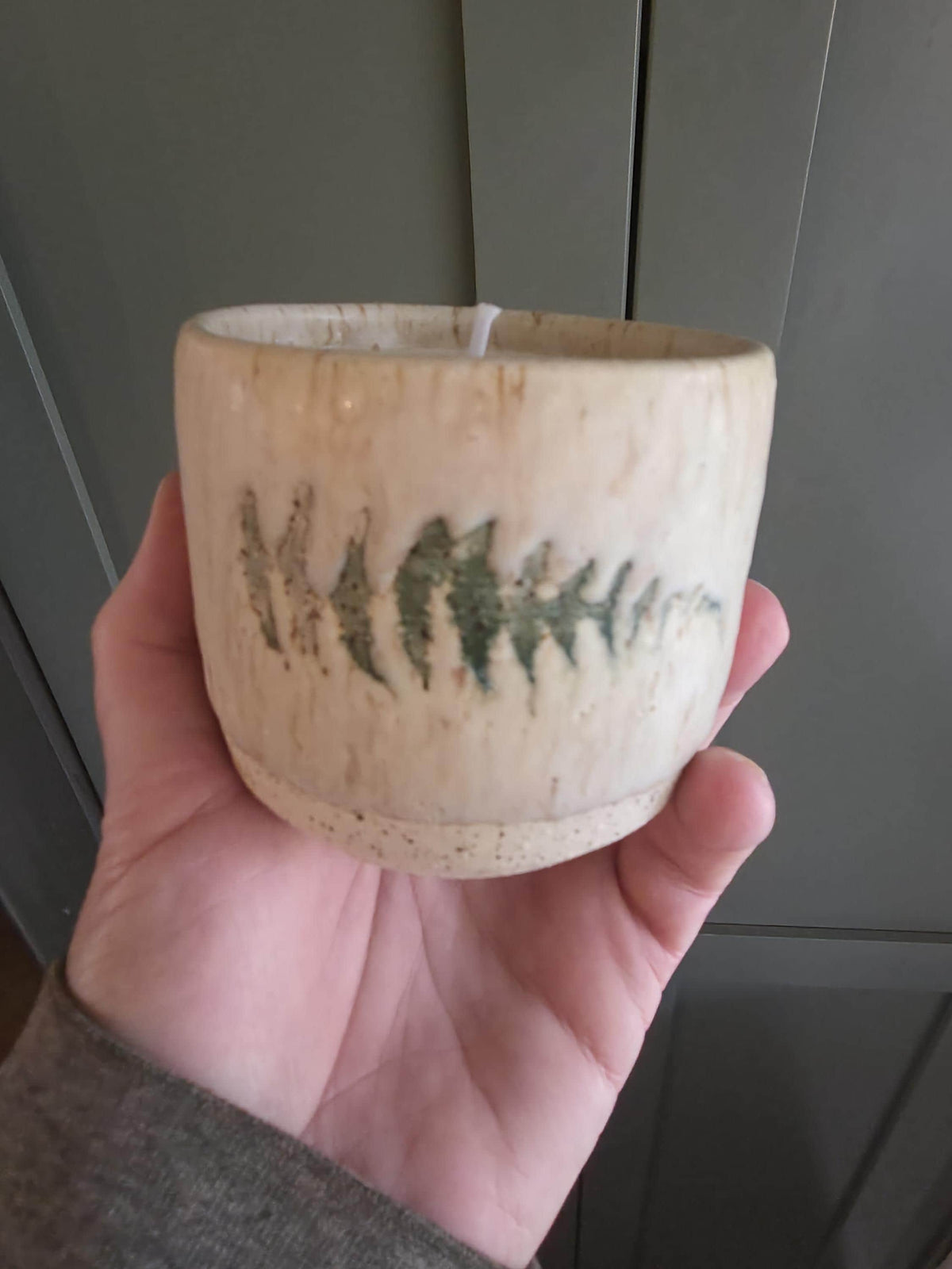 Handmade Pottery Candles with Leaf Design