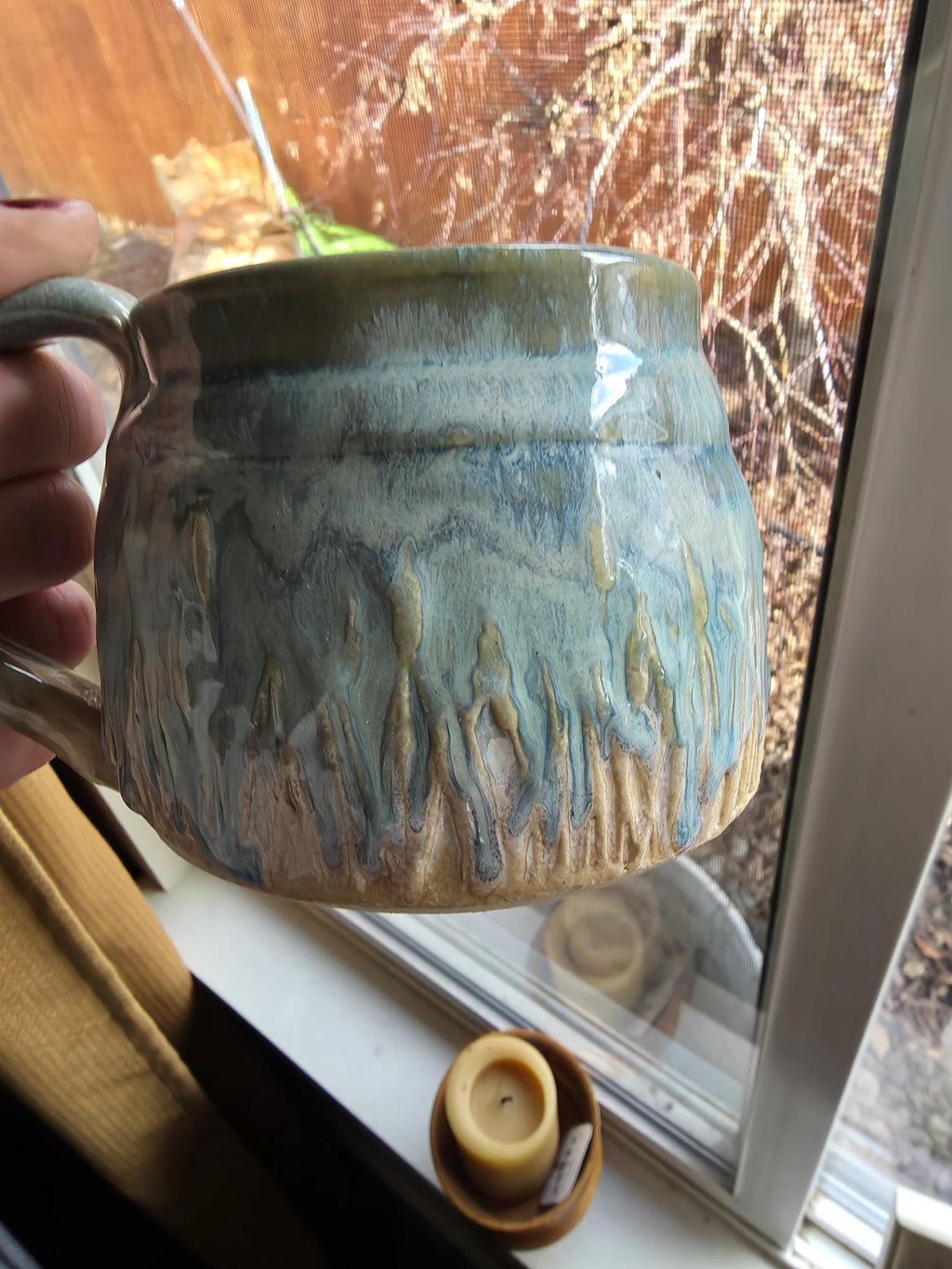 Pottery Mugs in multi colored glaze