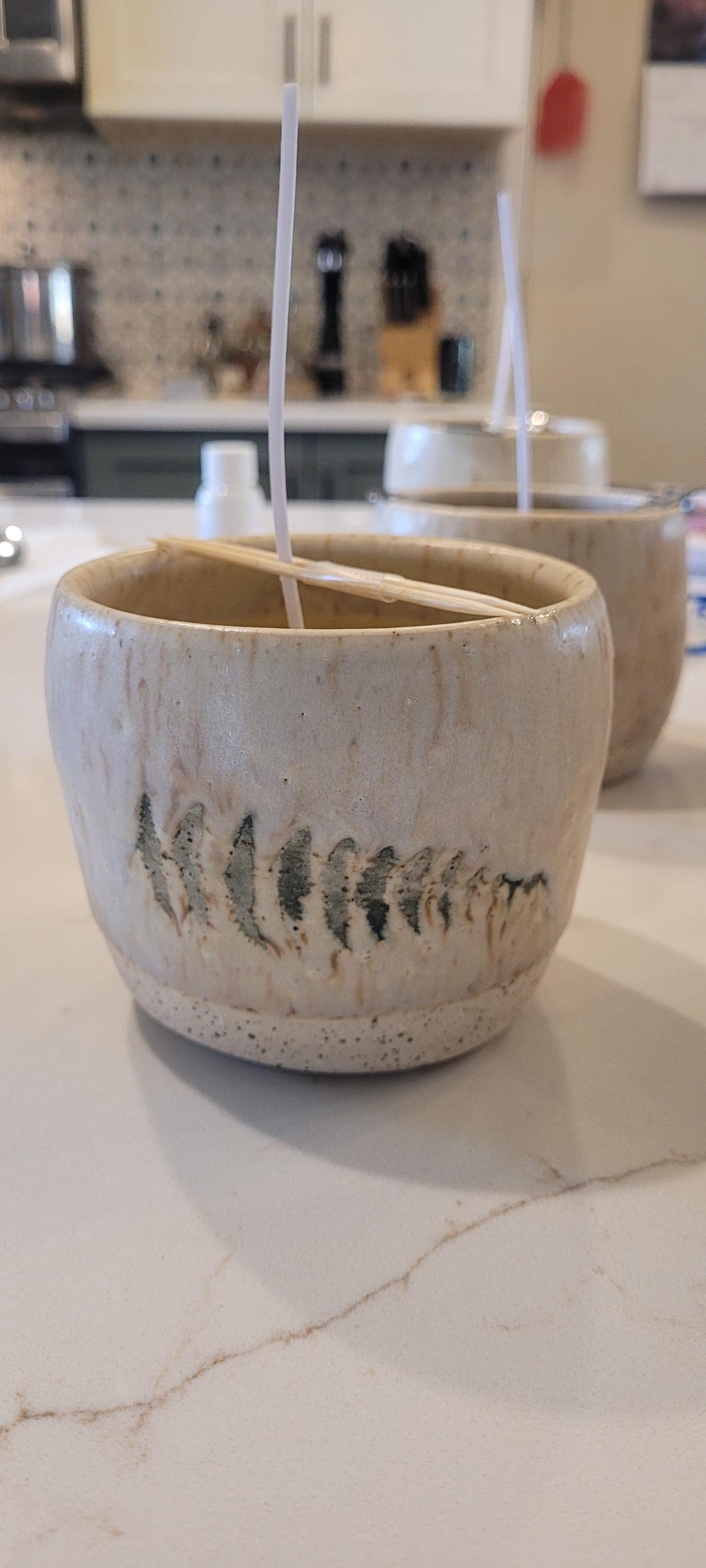 Handmade Pottery Candles with Leaf Design