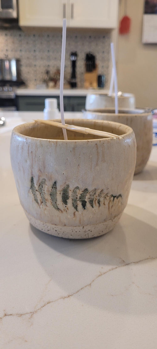 Handmade Pottery Candles with Leaf Design