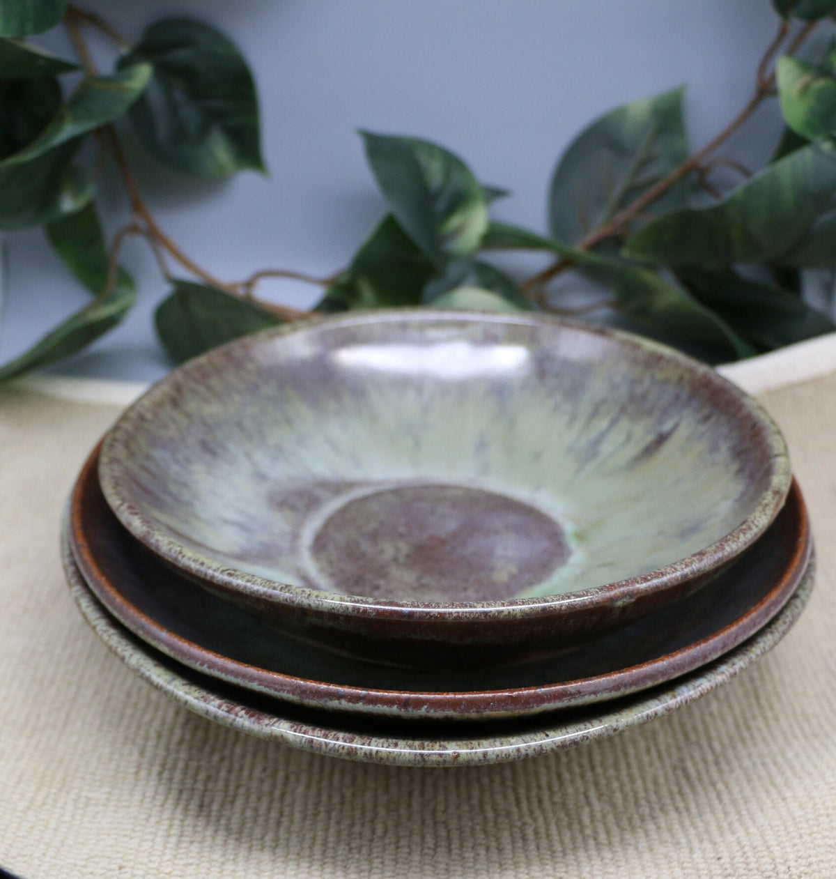 Set of 3 stoneware bowls in sea form glaze