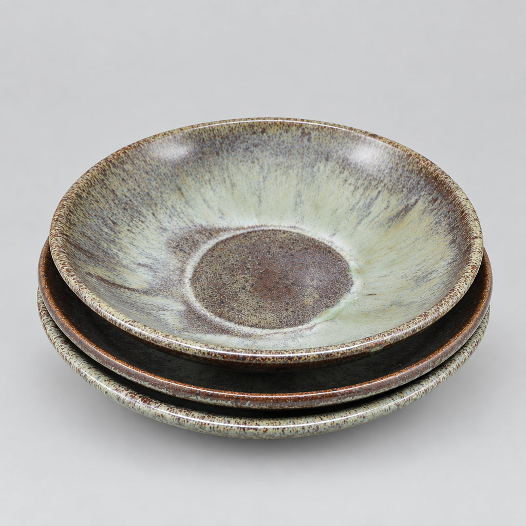 Set of 3 stoneware bowls in seafoam glaze.