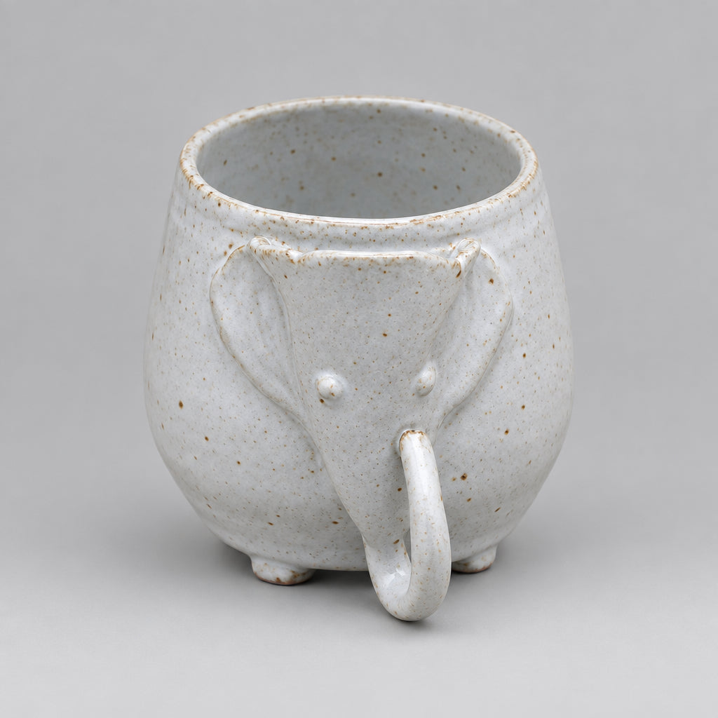 Handmade Ceramic Elephant Mug: Speckled Stoneware Pottery, 16 oz
