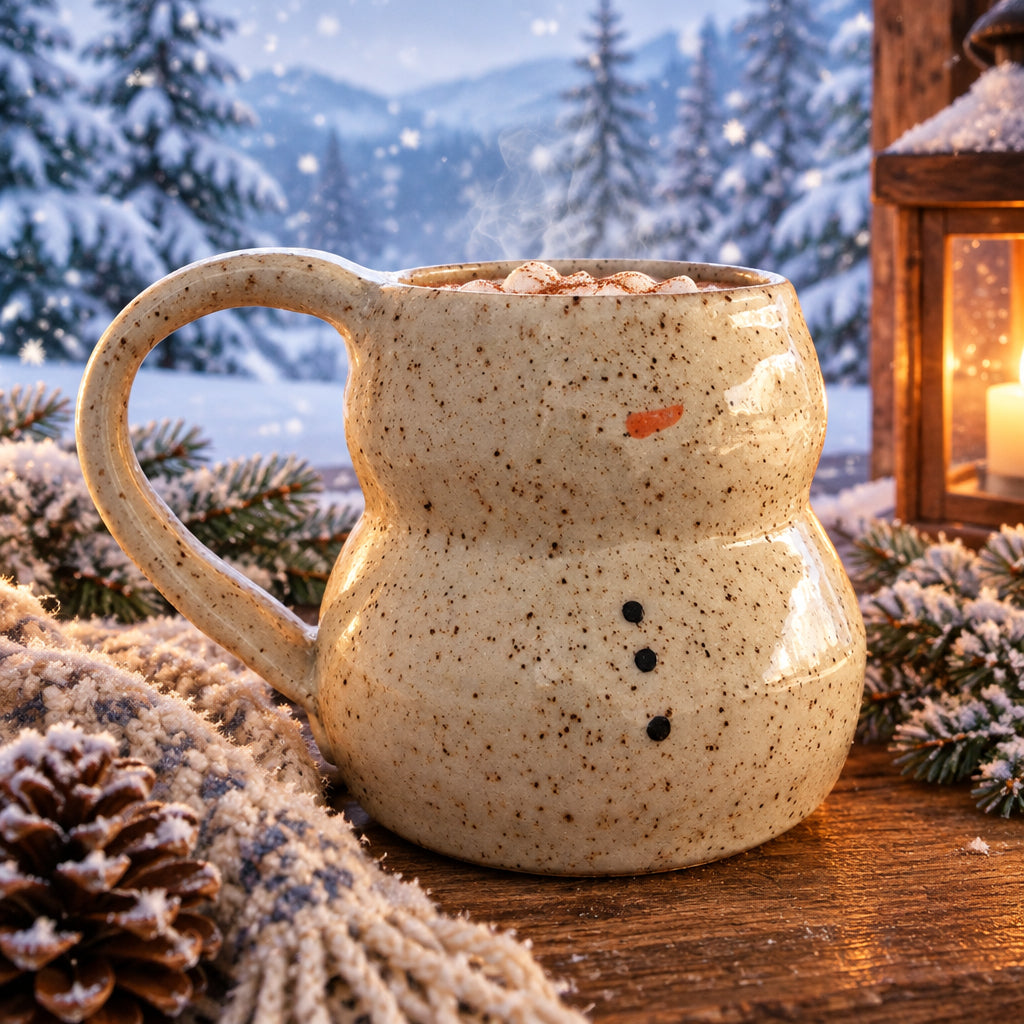 Snowman Pottery Mug: Large 16 oz mug