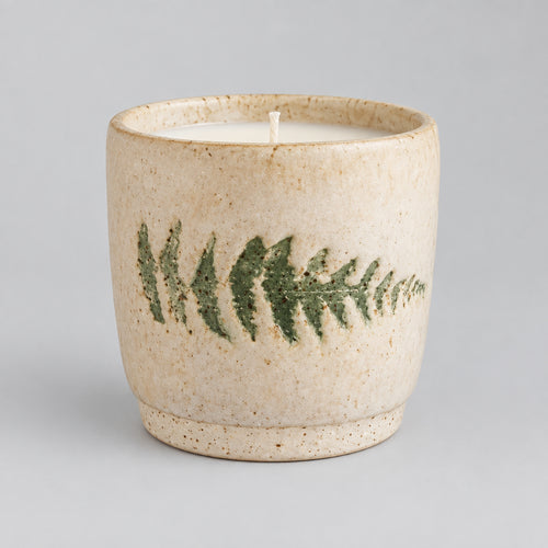 Handmade Pottery Candles with Leaf Design