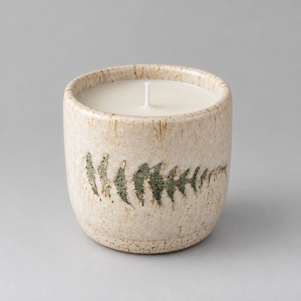 Handmade Pottery Candles with Leaf Design