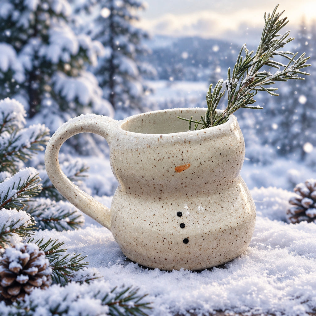 Snowman Pottery Mug: Large 16 oz mug