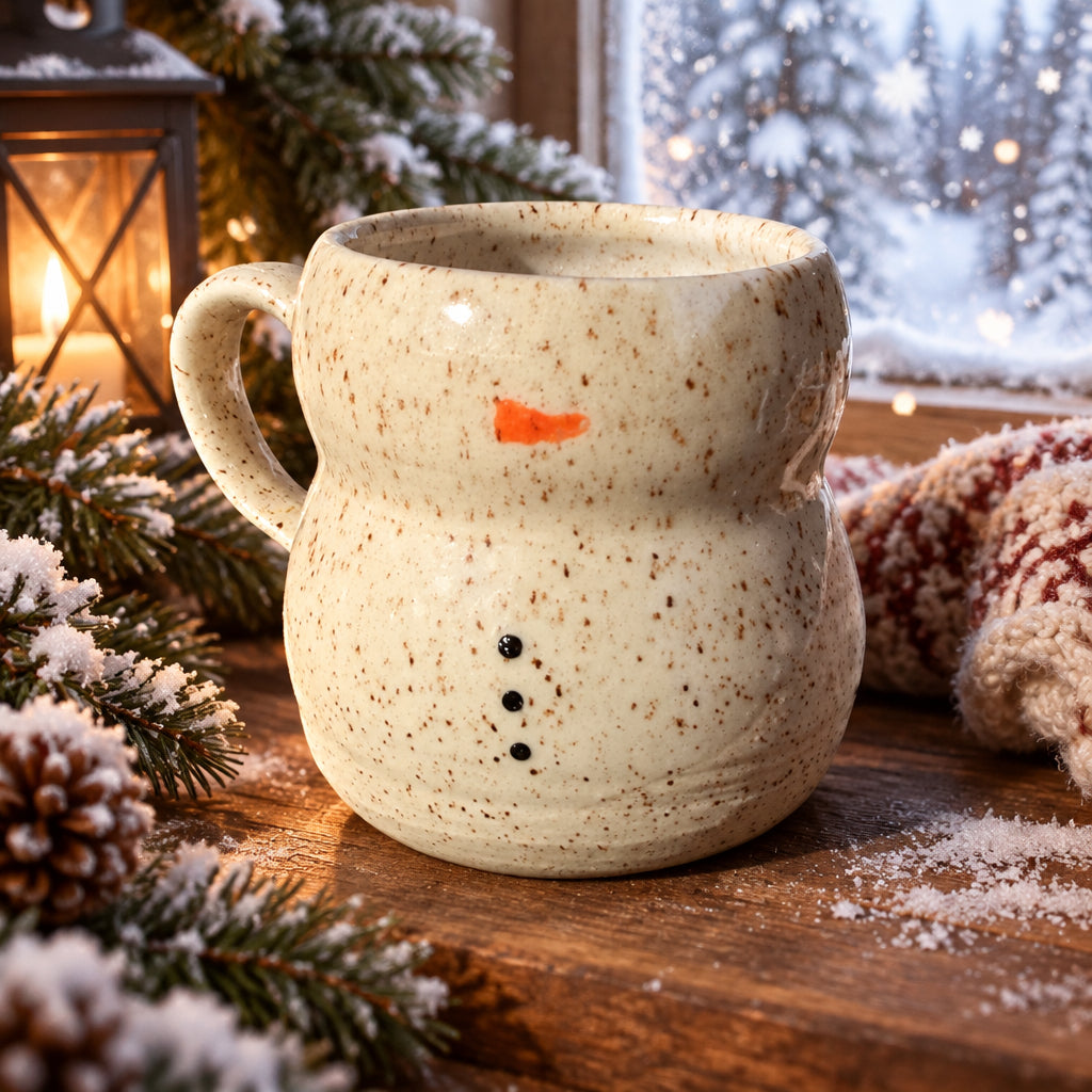 Snowman Pottery Mug: Large 16 oz mug