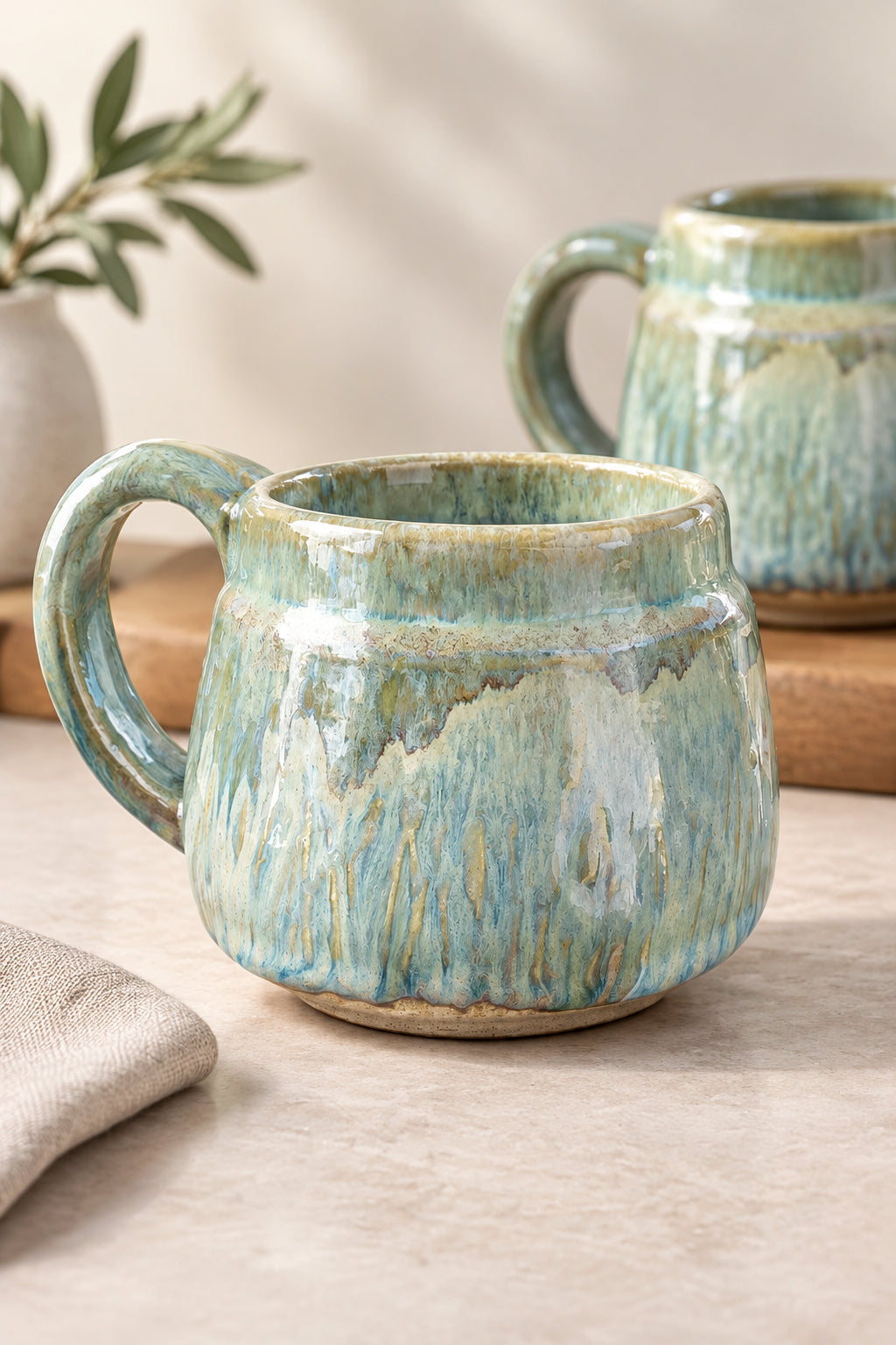 Pottery Mugs in multi colored glaze